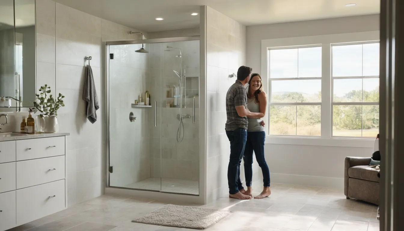 A bright, updated bathroom with a walk-in shower in a San Diego home